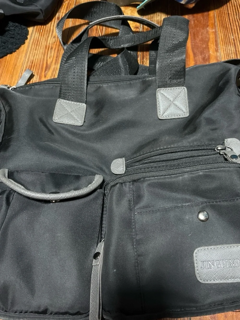 Black Multi-Pocket Travel Tote Bag by